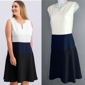 Karl Lagerfeld New w $128 Tags Sleeveless White Blue Black Sheath dress Large 14